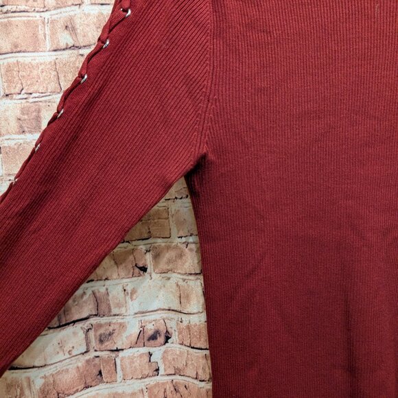Faith & Zoe Ribbed Knit Texture Lace-Up Detail Sleeves Sweater Size Large - Picture 4 of 7